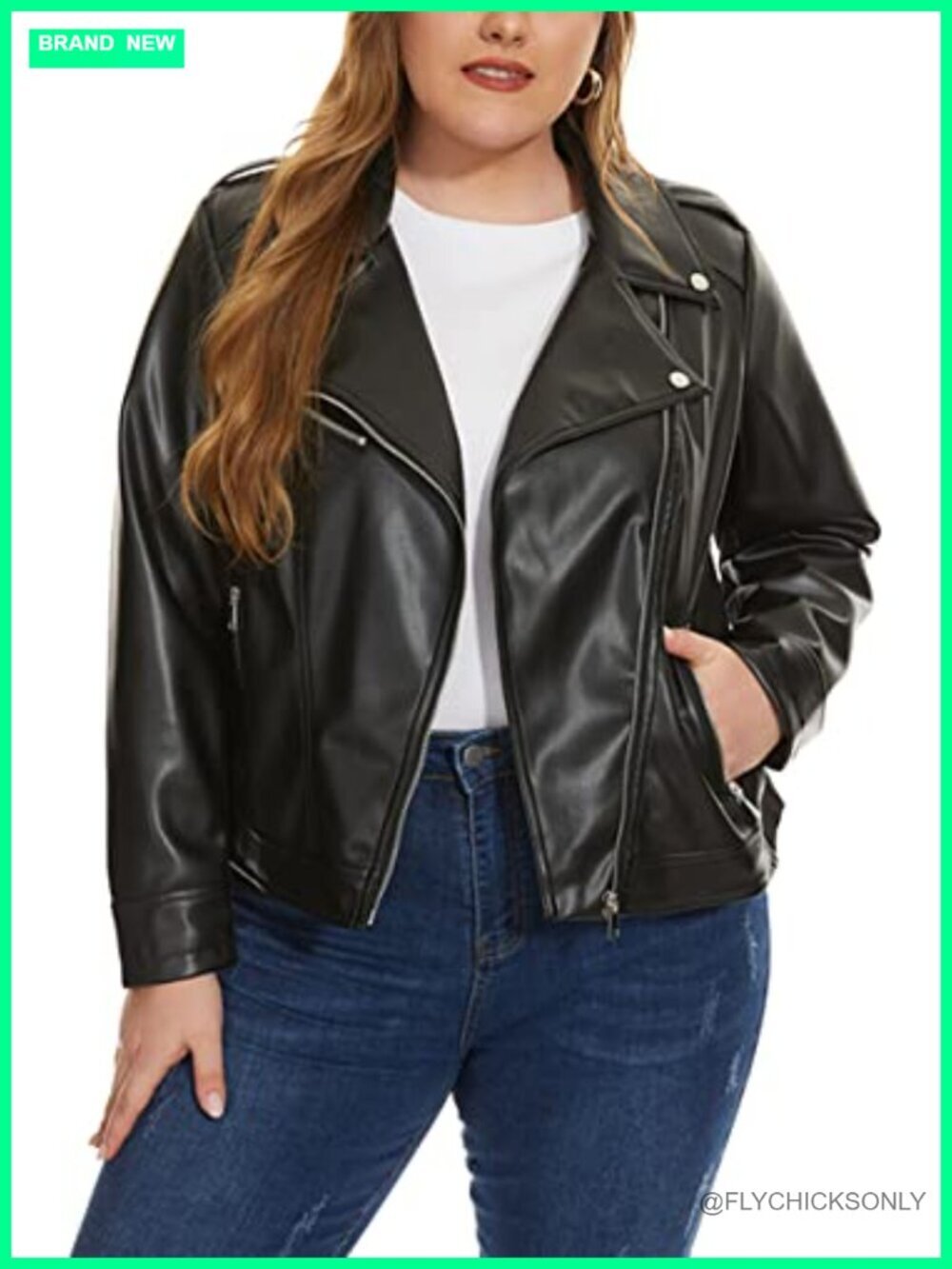 Faux Leather Zip Up Motorcycle Jacket Plus Size Fitted Moto Biker Coat